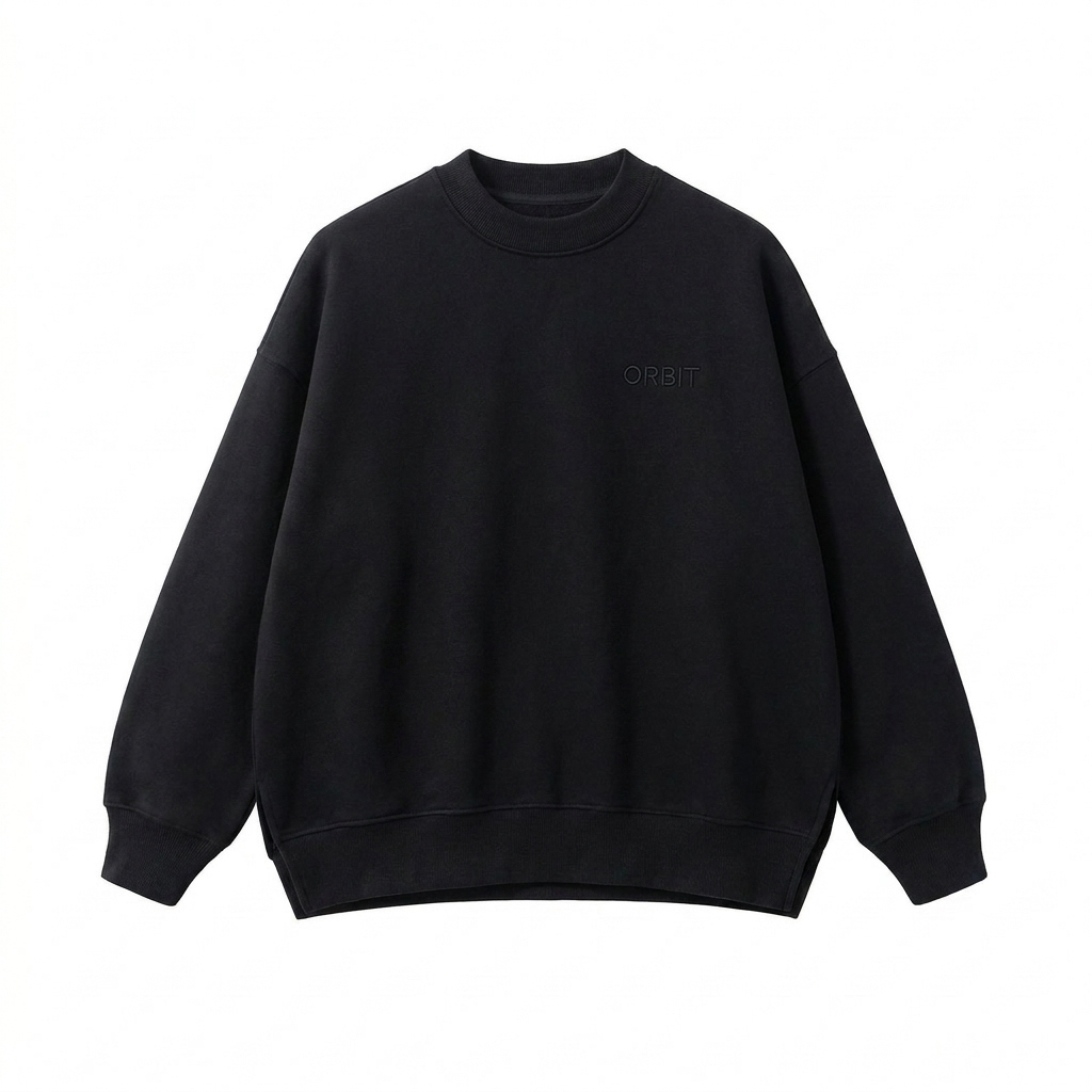 Custom Fleece Side Slit Crewneck Sweatshirt design direction 1: Tonal Minimalist Wordmark featuring the ORBIT wordmark