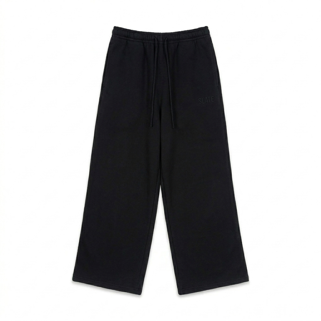 Custom Fleece Straight-Leg Sweatpants design direction 1: Subtle Tonal Wordmark featuring the SLATE wordmark