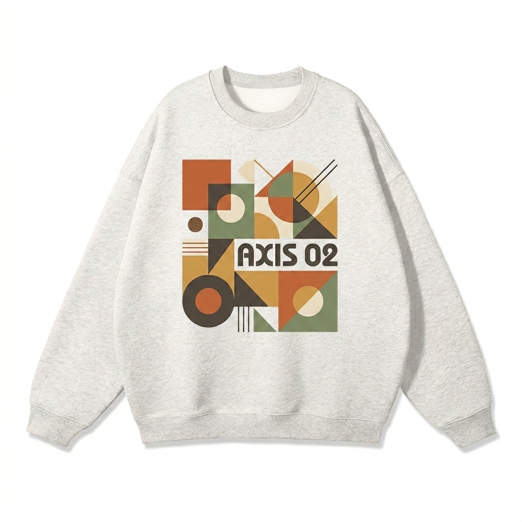 Custom Fleeced Crewneck Sweatshirt design direction 2: Abstract Geometric Graphic featuring the AXIS 02 wordmark