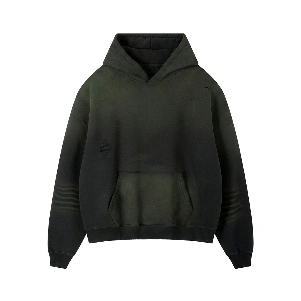 Custom Frayed Sunfade Boxy Hoodie — Hoodies