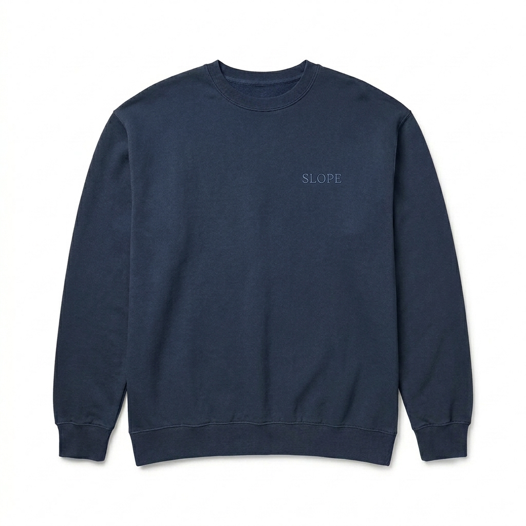 Custom Garment-Dyed Crewneck Sweatshirt design direction 1: Tonal Heritage Wordmark featuring the SLOPE wordmark
