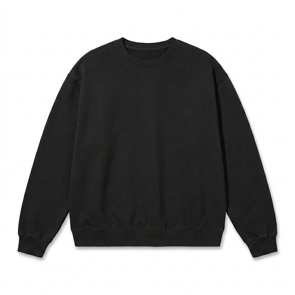 Custom Garment-Dyed Lightweight Fleece Crewneck design direction 1: Tonal Minimalist Wordmark featuring the SLOPE wordmark