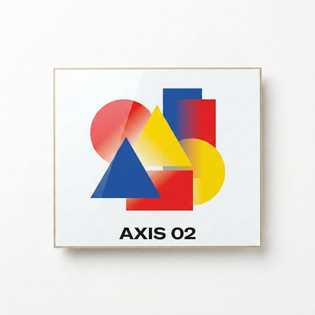 Custom Glossy Metal Print design direction 2: Bold Geometric Overlay featuring the AXIS 02 wordmark