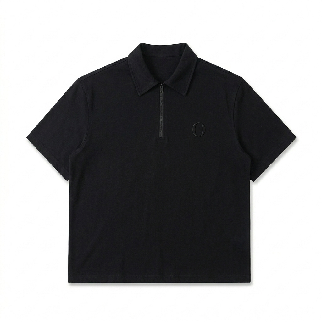 Custom Half-Zip Cotton Polo Shirt design direction 1: Tonal Monogram Polo featuring the ORBIT wordmark