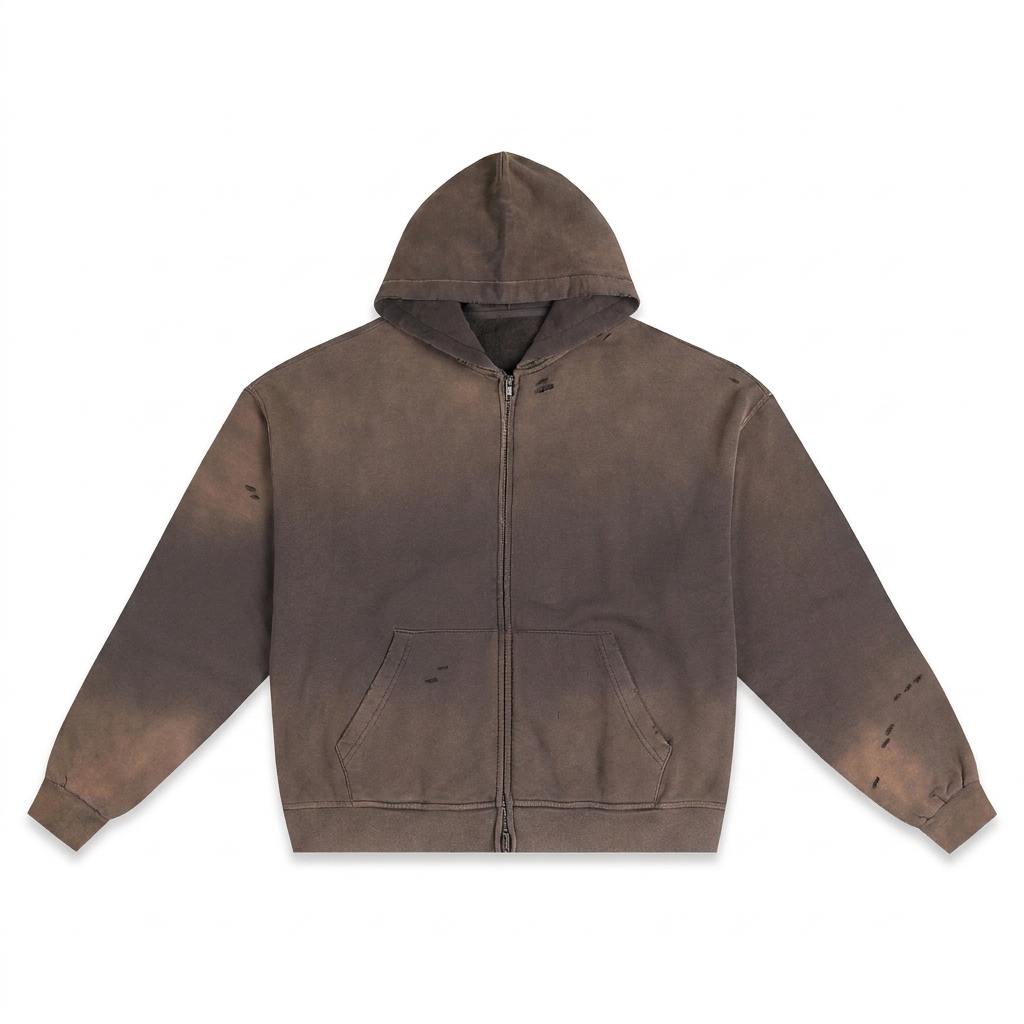 Custom Hand-Frayed Sunfade Zip Hoodie — Hoodies