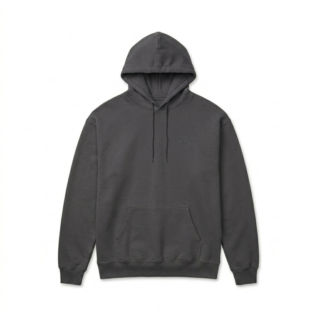 Custom Heavy Blend Pullover Hoodie design direction 1: Tonal Heritage Wordmark featuring the SLATE wordmark