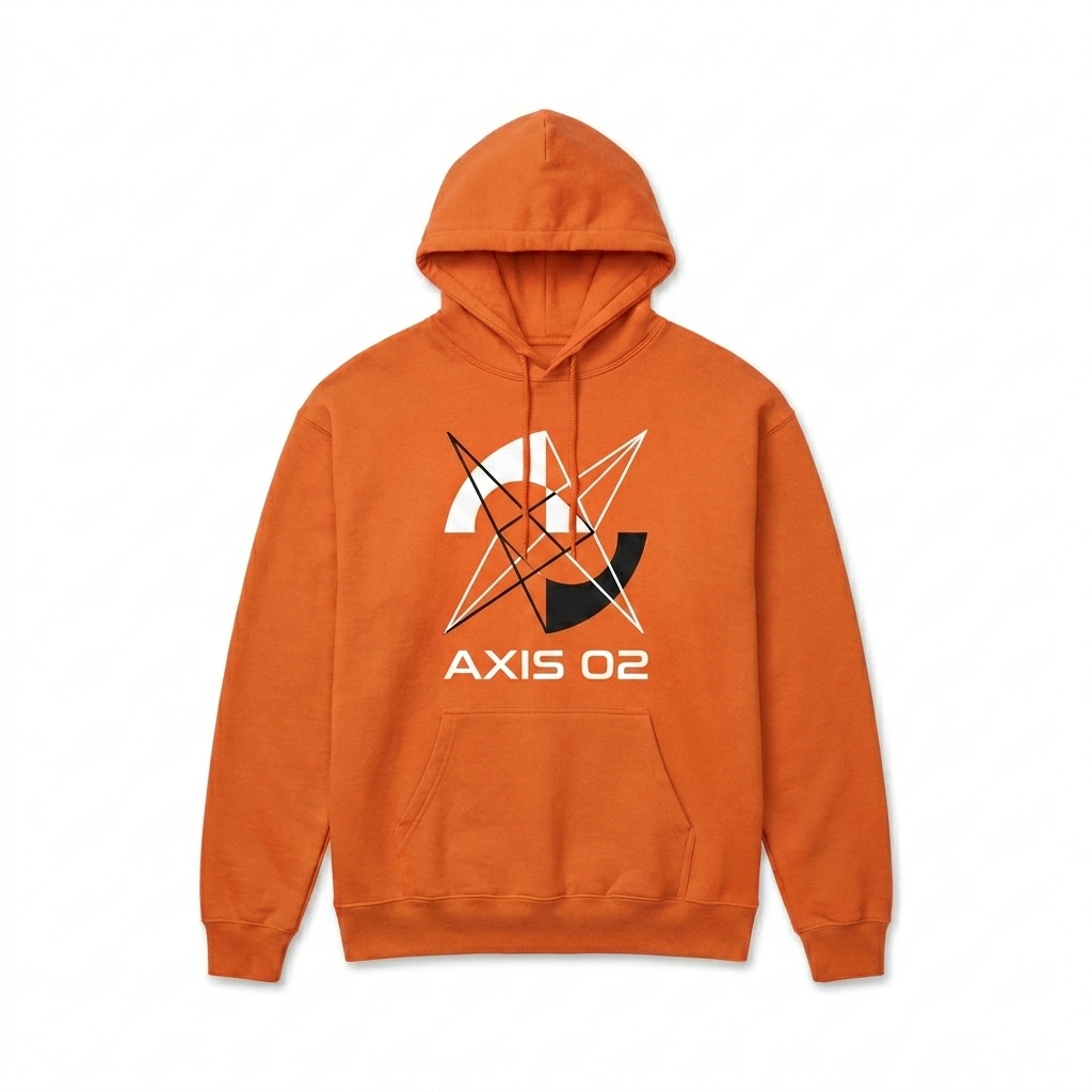 Custom Heavy Blend Pullover Hoodie design direction 2: Abstract Geometric Graphic featuring the AXIS 02 wordmark