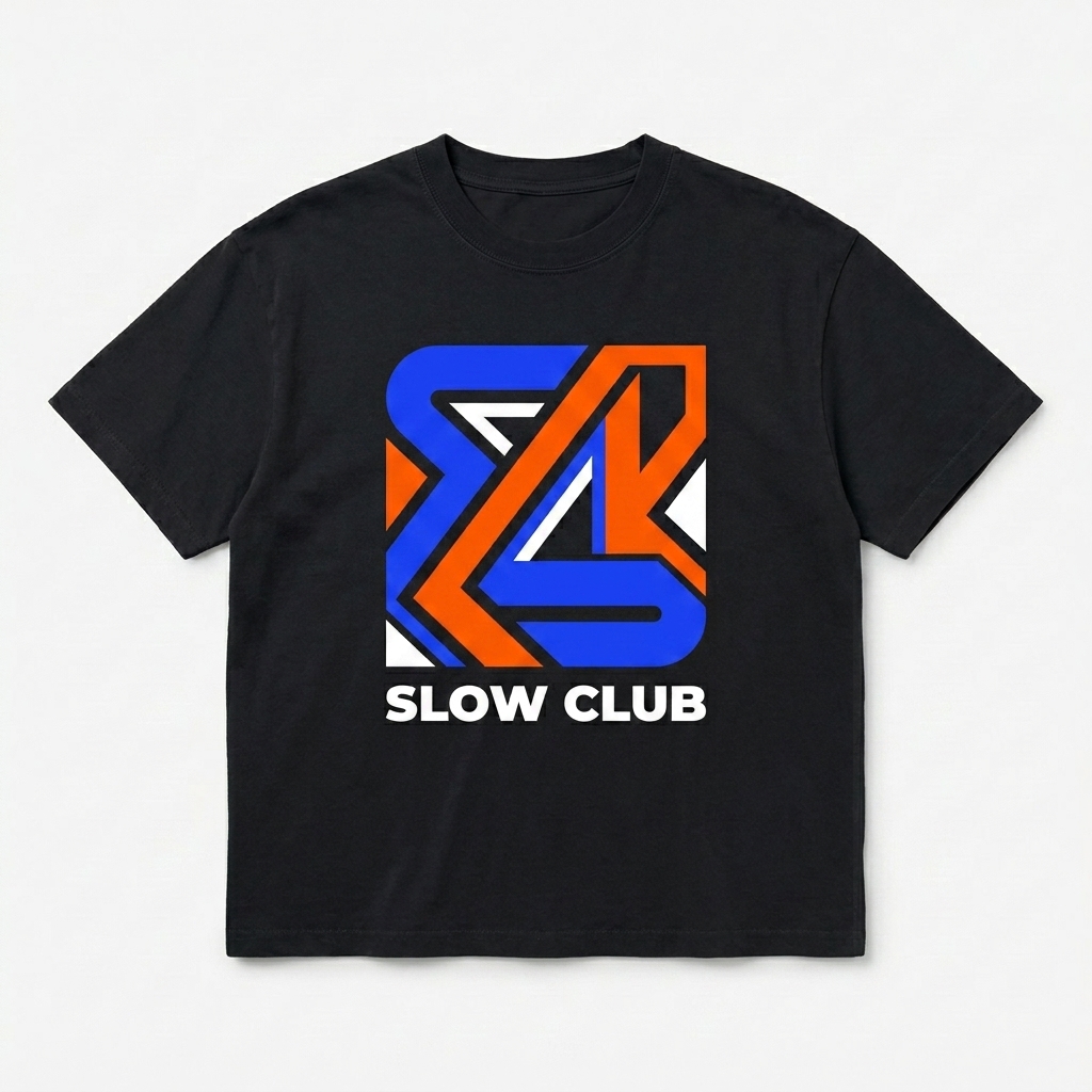 Custom Heavyweight Boxy T-Shirt design direction 2: Bold Abstract Graphic featuring the SLOW CLUB wordmark