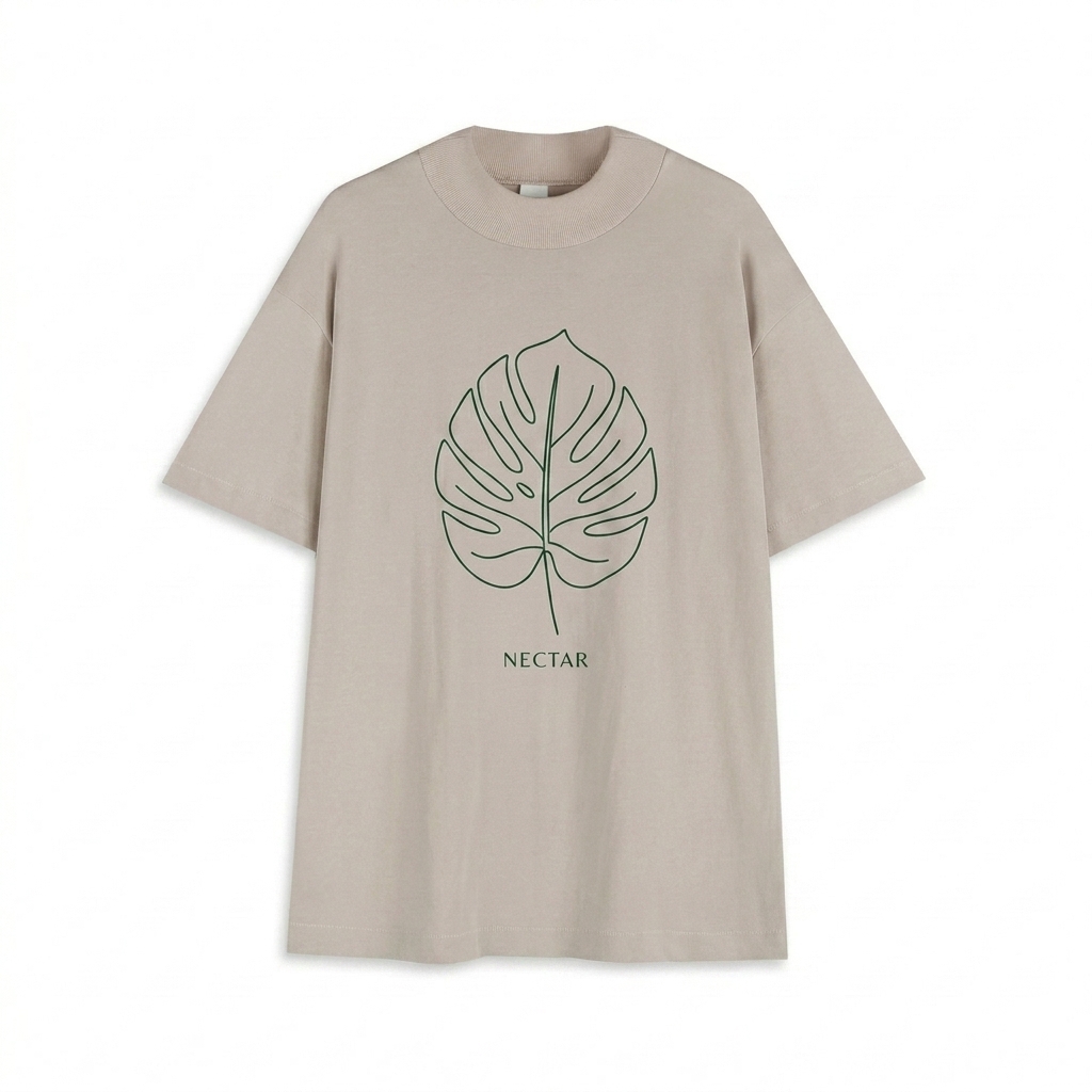 Custom Heavyweight Cotton T-Shirt design direction 2: Botanical Line Art Graphic featuring the NECTAR wordmark