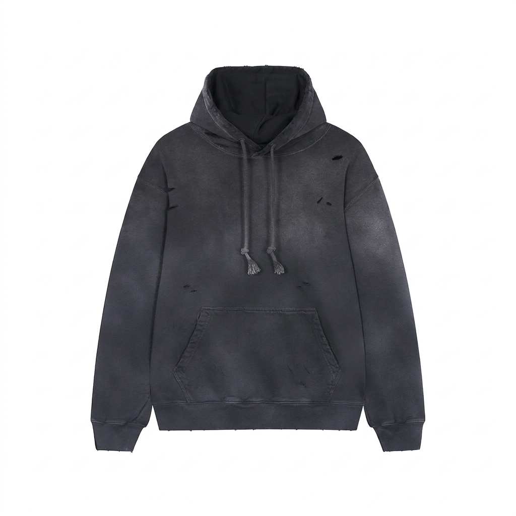 Custom Heavyweight Distressed Pullover Hoodie — Hoodies