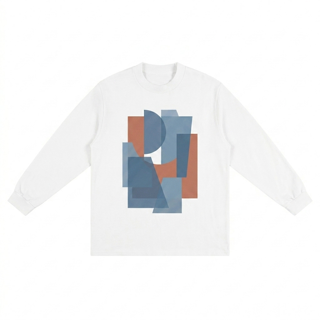 Custom Heavyweight Drop Shoulder Long Sleeve design direction 2: Abstract Geometric Graphic featuring the SLOW CLUB wordmark