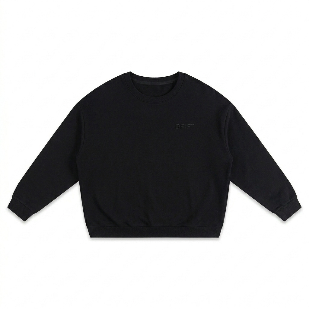 Custom Heavyweight Drop-Shoulder Sweatshirt design direction 1: Tonal Minimalist Wordmark featuring the DRIFT wordmark