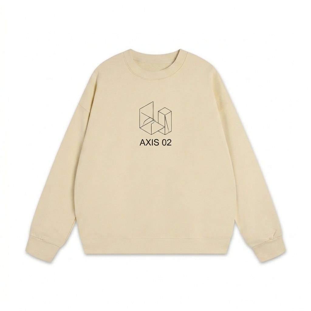 Custom Heavyweight Essential Crewneck Sweatshirt design direction 3: Abstract Line Art featuring the AXIS 02 wordmark