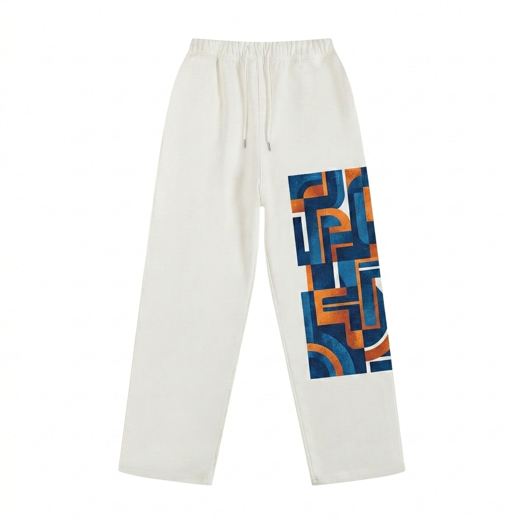 Custom Heavyweight Fleece Straight Leg Pants design direction 2: Bold Graphic Illustration featuring the SLATE wordmark