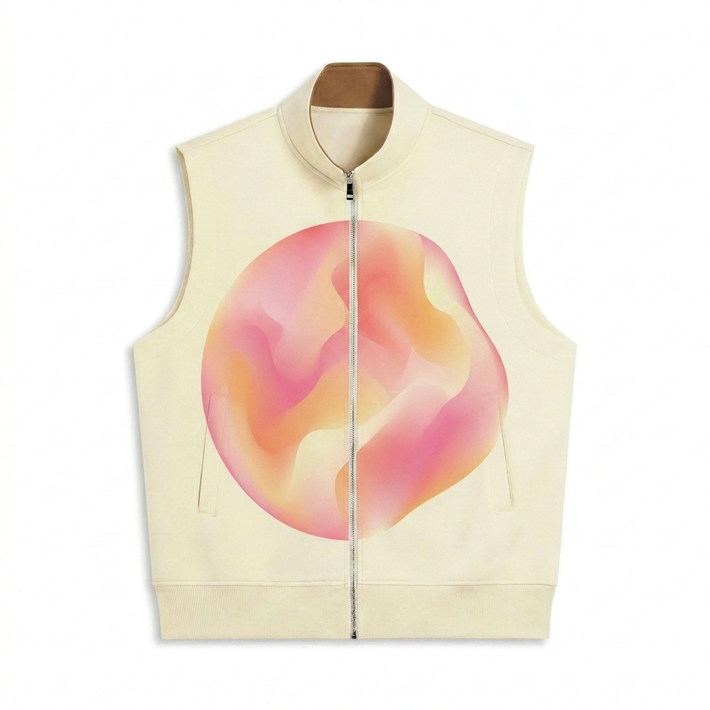 Custom Heavyweight Full-Zip Vest design direction 2: Bold Abstract Graphic featuring the ORBIT wordmark