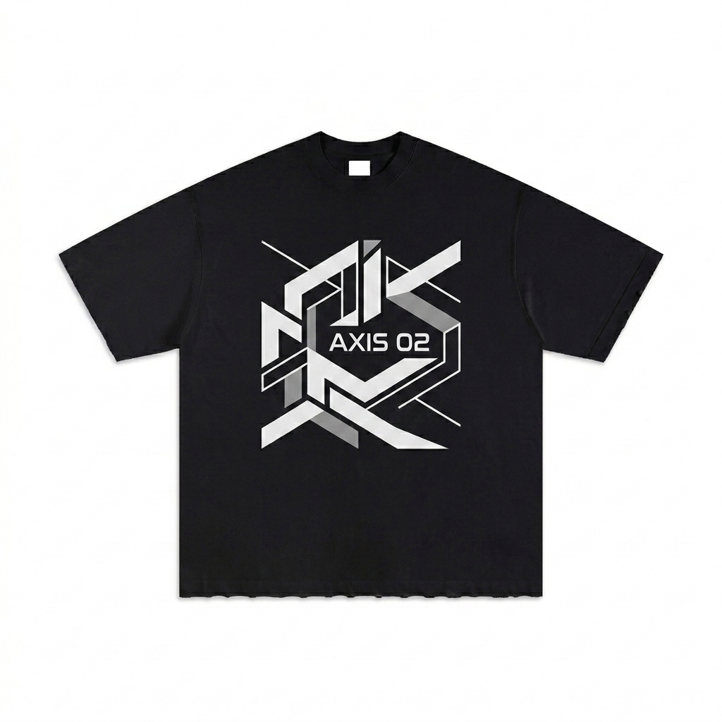 Custom Heavyweight Hand-Frayed T-Shirt design direction 2: Abstract Graphic Statement featuring the AXIS 02 wordmark