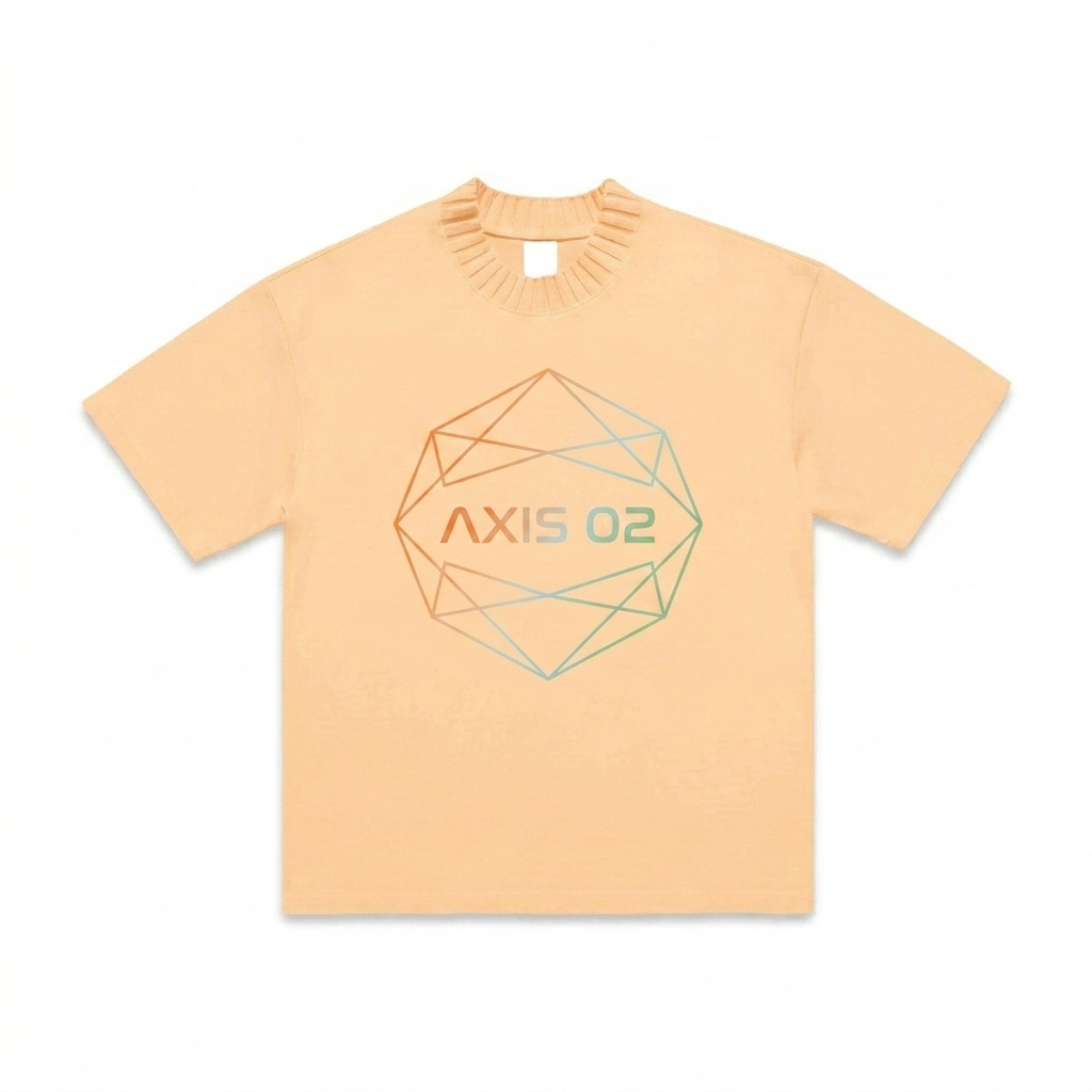 Custom Heavyweight Knitted T-Shirt design direction 2: Abstract Geometric Print featuring the AXIS 02 wordmark