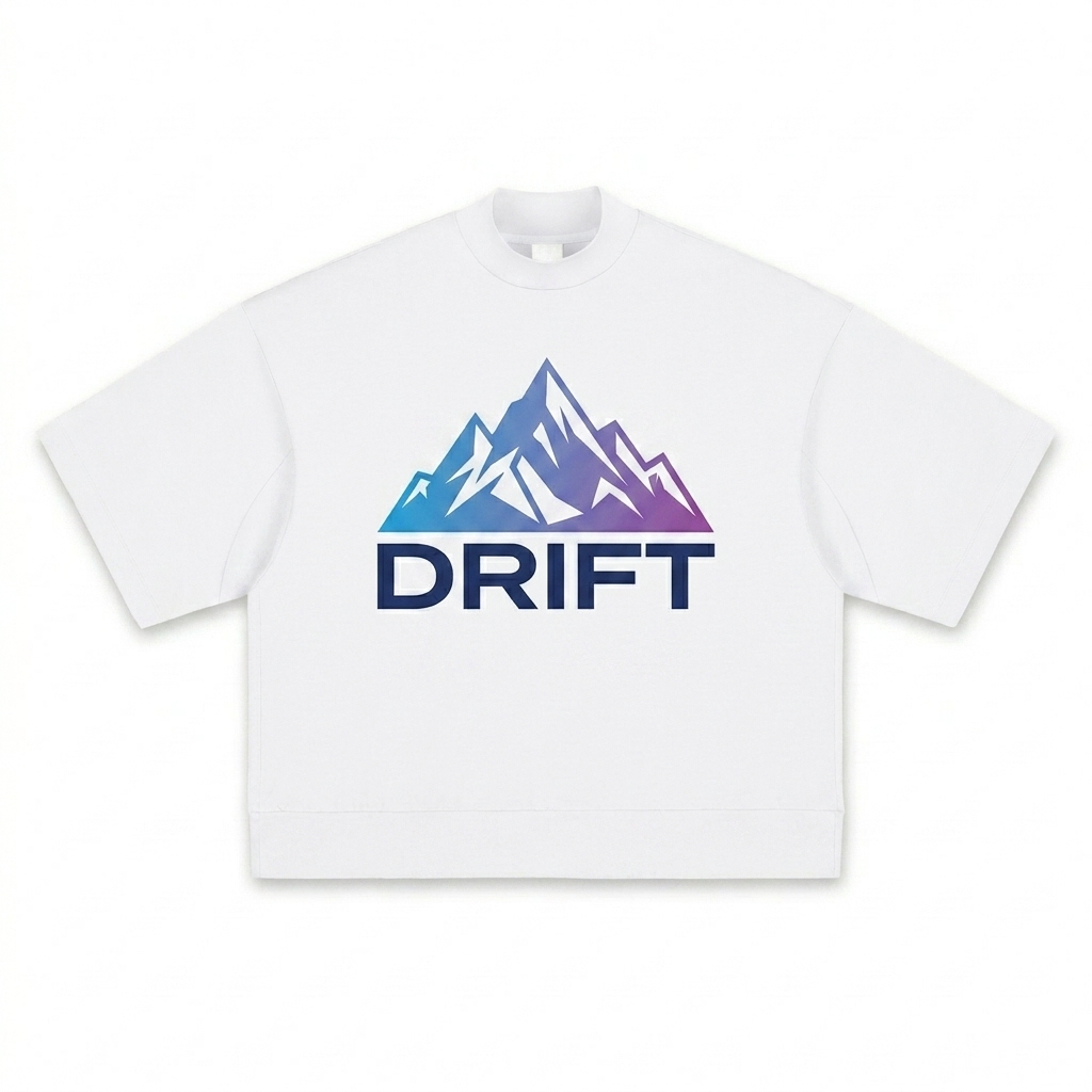 Custom Heavyweight Oversized Mock Neck T-Shirt design direction 2: Bold Graphic Statement featuring the DRIFT wordmark