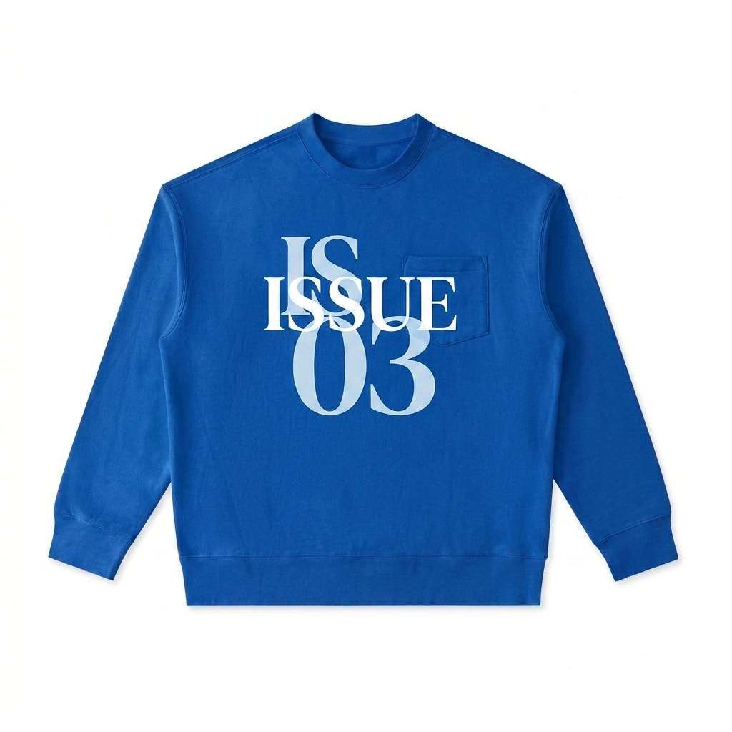 Custom Heavyweight Patch Pocket Crewneck Sweatshirt design direction 3: Typography Experiment featuring the ISSUE 03 wordmark