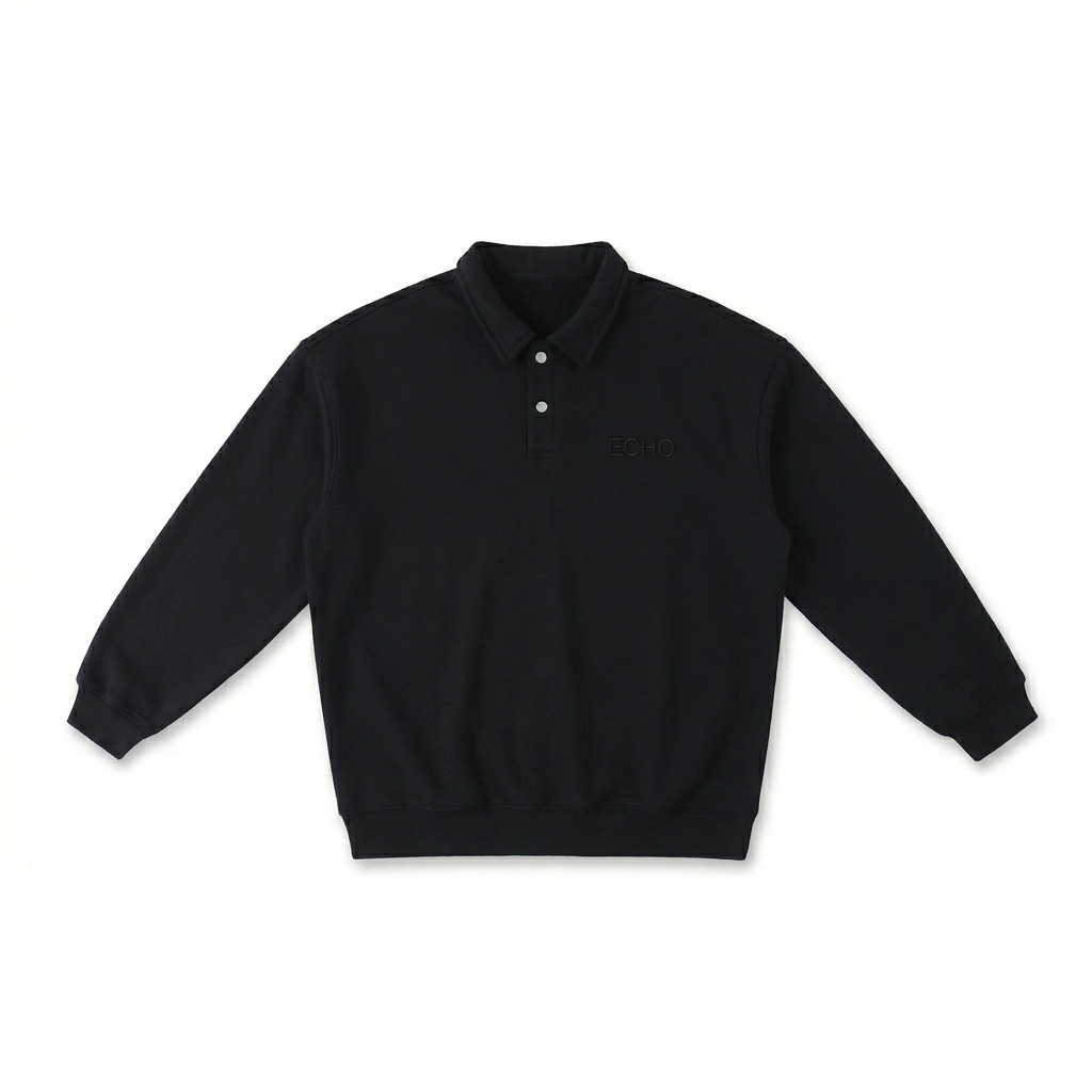 Custom Heavyweight Polo-Collar Sweatshirt design direction 1: Tonal Minimalist Wordmark featuring the ECHO wordmark