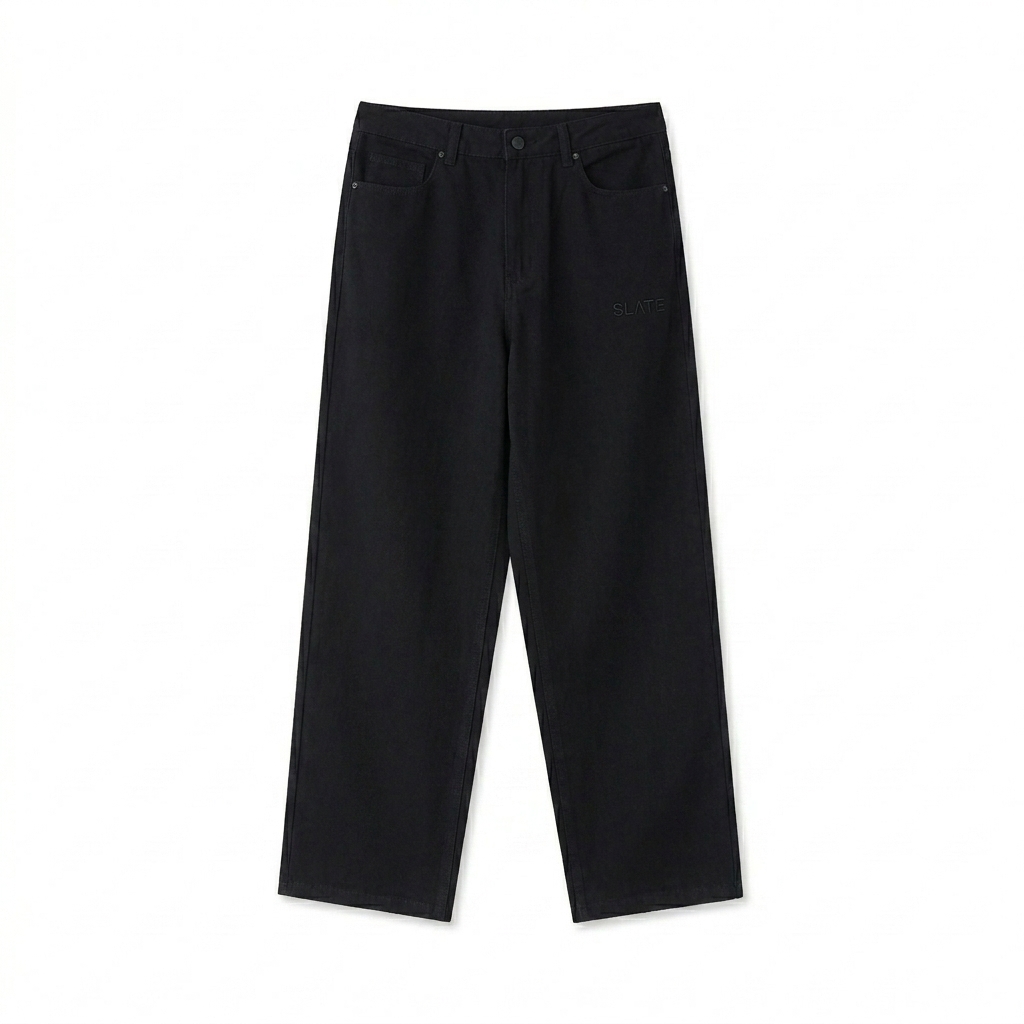 Custom Heavyweight Straight-Leg Pants design direction 1: Tonal Minimalist Wordmark featuring the SLATE wordmark