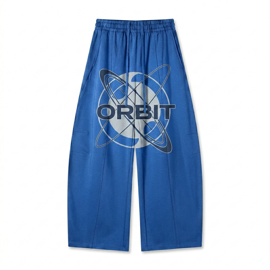 Custom Heavyweight Wide Leg Sweatpants design direction 2: Abstract Graphic Statement featuring the ORBIT wordmark
