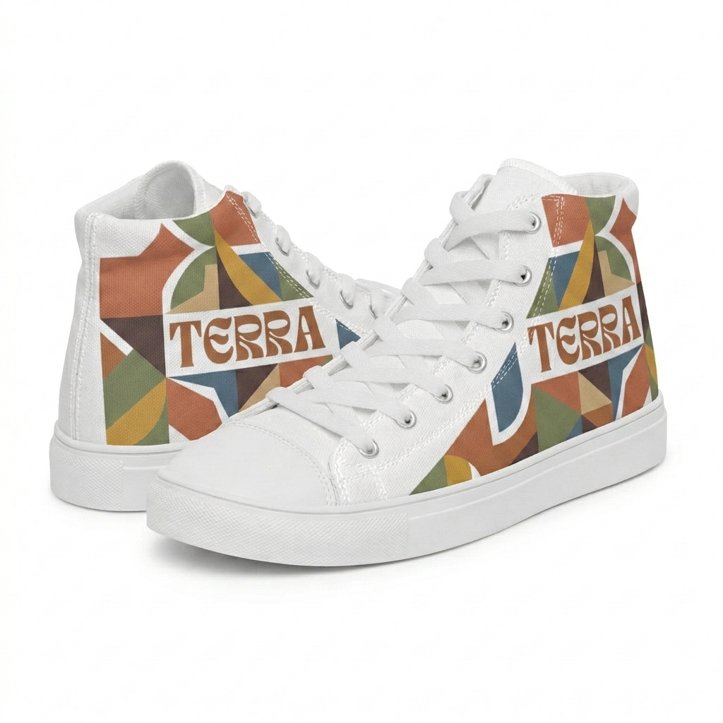 Custom High-Top Canvas Shoes design direction 2: Abstract Geometric Graphic featuring the TERRA wordmark