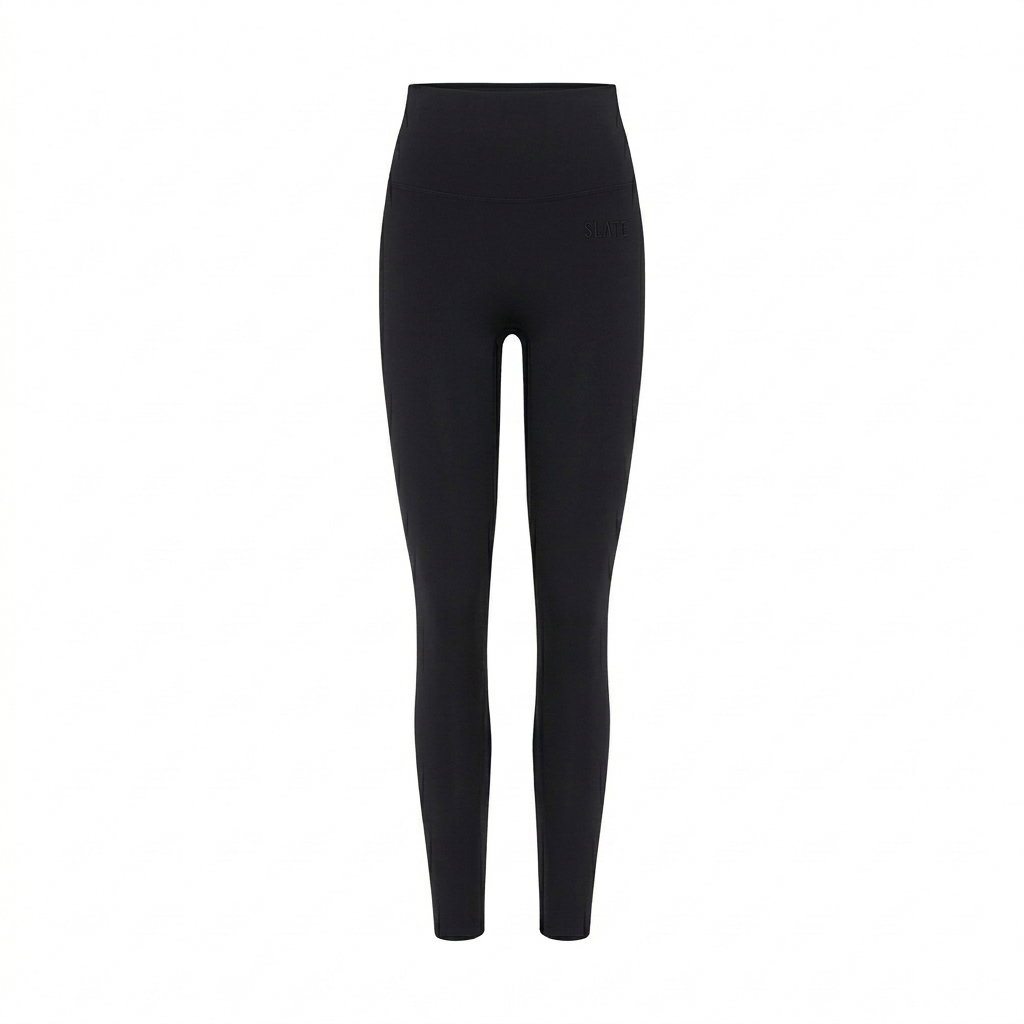 Custom High-Waisted Yoga Leggings design direction 1: Tonal Luxury Wordmark featuring the SLATE wordmark