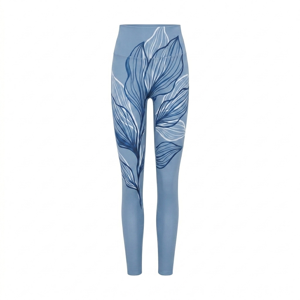Custom High-Waisted Yoga Leggings design direction 2: Abstract Botanical Graphic featuring the ORBIT wordmark