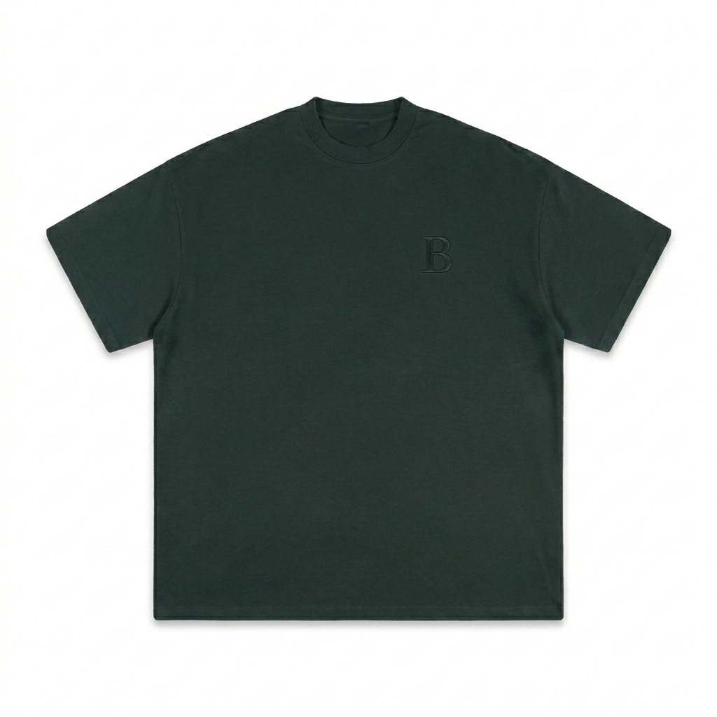 Custom Kids Essential Cotton T-Shirt design direction 1: Minimalist Monogram featuring the BASIN wordmark