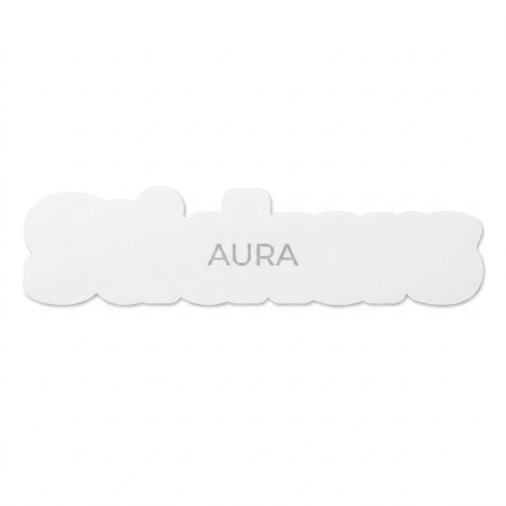 Custom Kiss-Cut Vinyl Decals design direction 1: Minimalist Type featuring the AURA wordmark