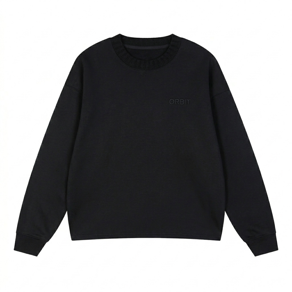 Custom Knitted Oversize Sweatshirt design direction 1: Tonal Minimalist Wordmark featuring the ORBIT wordmark