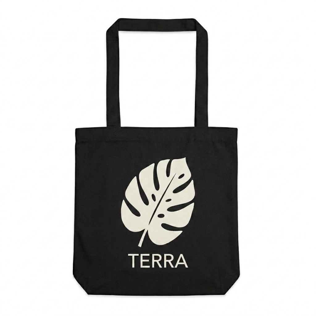 Custom Large Eco Cotton Tote Bag design direction 1: Abstract Organic Graphic featuring the TERRA wordmark