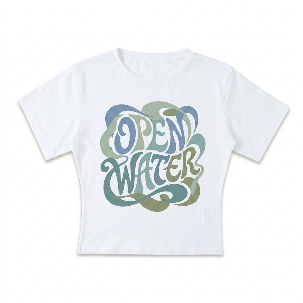 Custom Lightweight Cocoon Short Sleeve Top design direction 2: Bold Abstract Graphic featuring the OPEN WATER wordmark
