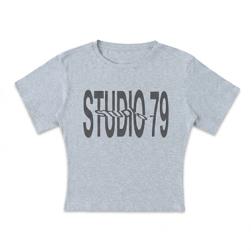 Custom Lightweight Cocoon Short Sleeve Top design direction 3: Experimental Typography featuring the STUDIO 79 wordmark