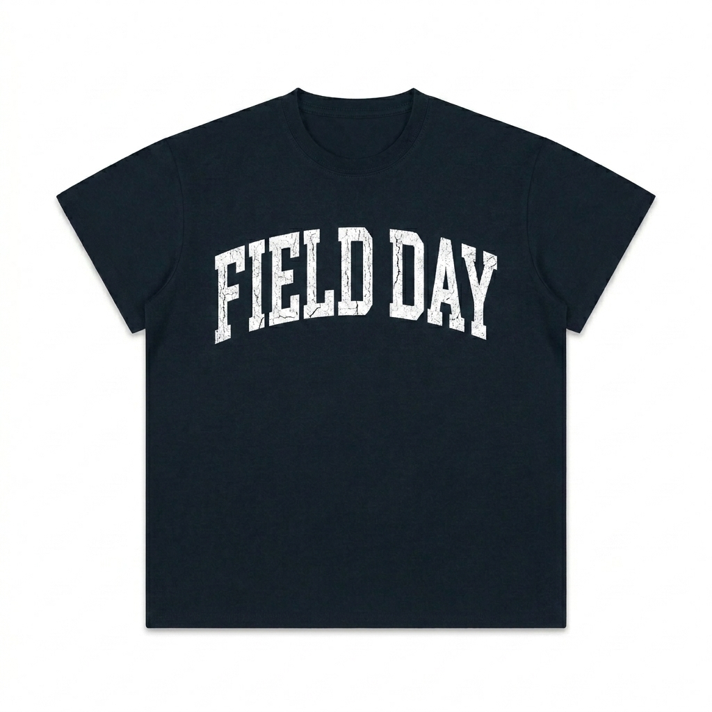Custom Lightweight Cotton T-Shirt design direction 3: Retro Collegiate Text featuring the FIELD DAY wordmark