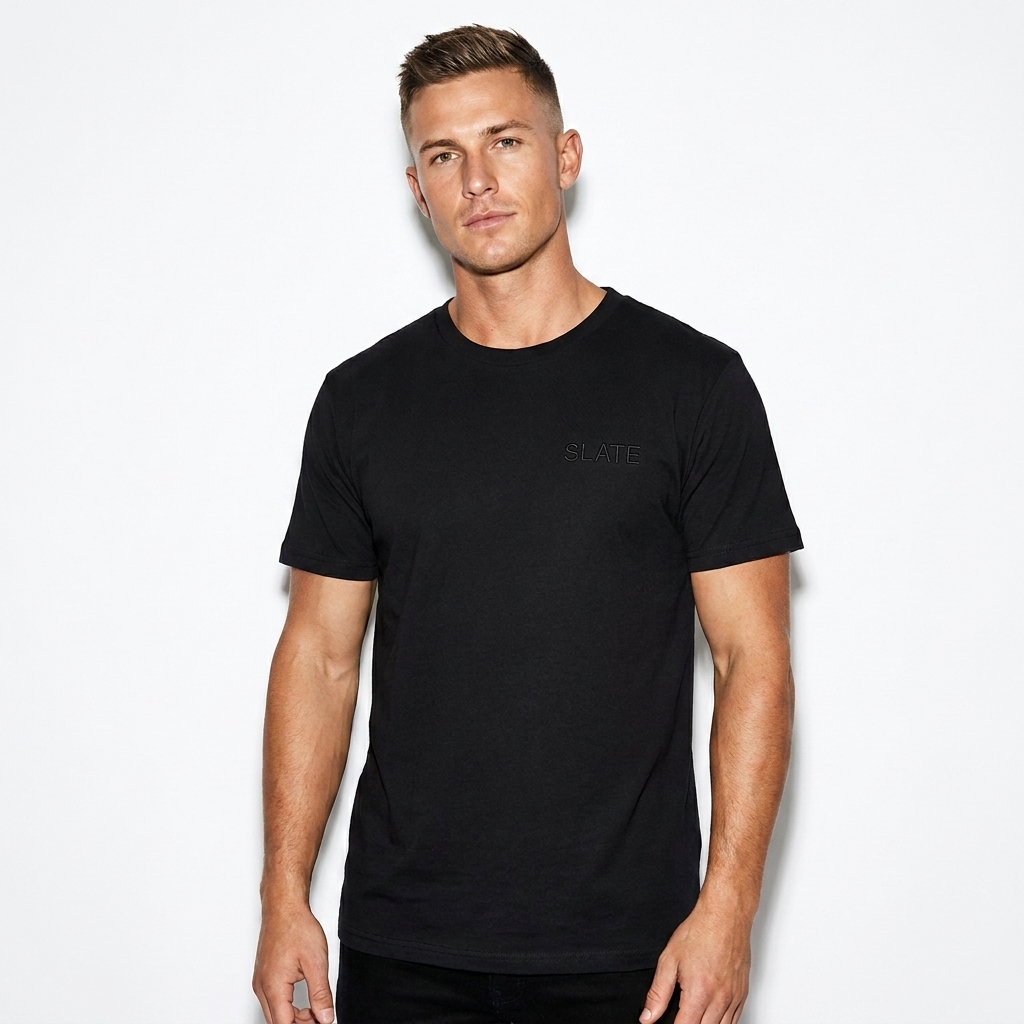 Lightweight T-Shirt worn by a toned Australian male fashion influencer, minimalist luxury styling, studio lookbook — custom lightweight t-shirt