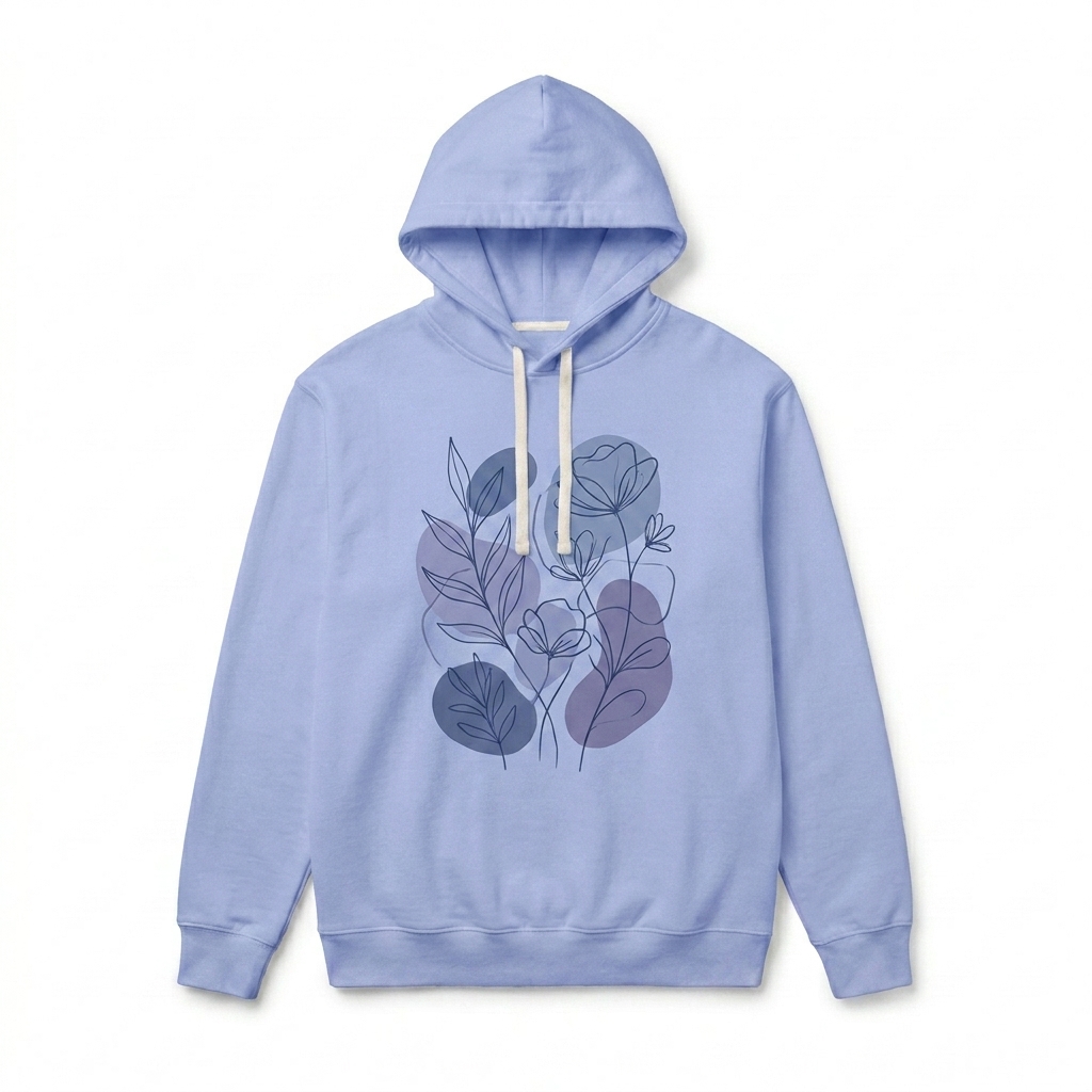 Custom Unisex Garment-Dyed Lightweight Hoodie design direction 2: Abstract Botanical Graphic featuring the OPEN WATER wordmark
