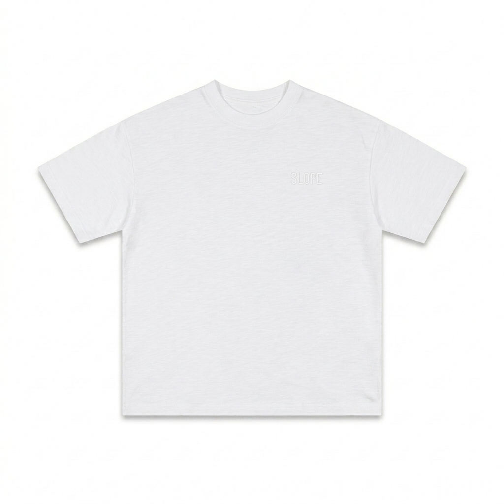 Custom Lightweight Slub Cotton T-Shirt design direction 1: Tonal Minimalist Wordmark featuring the SLOPE wordmark