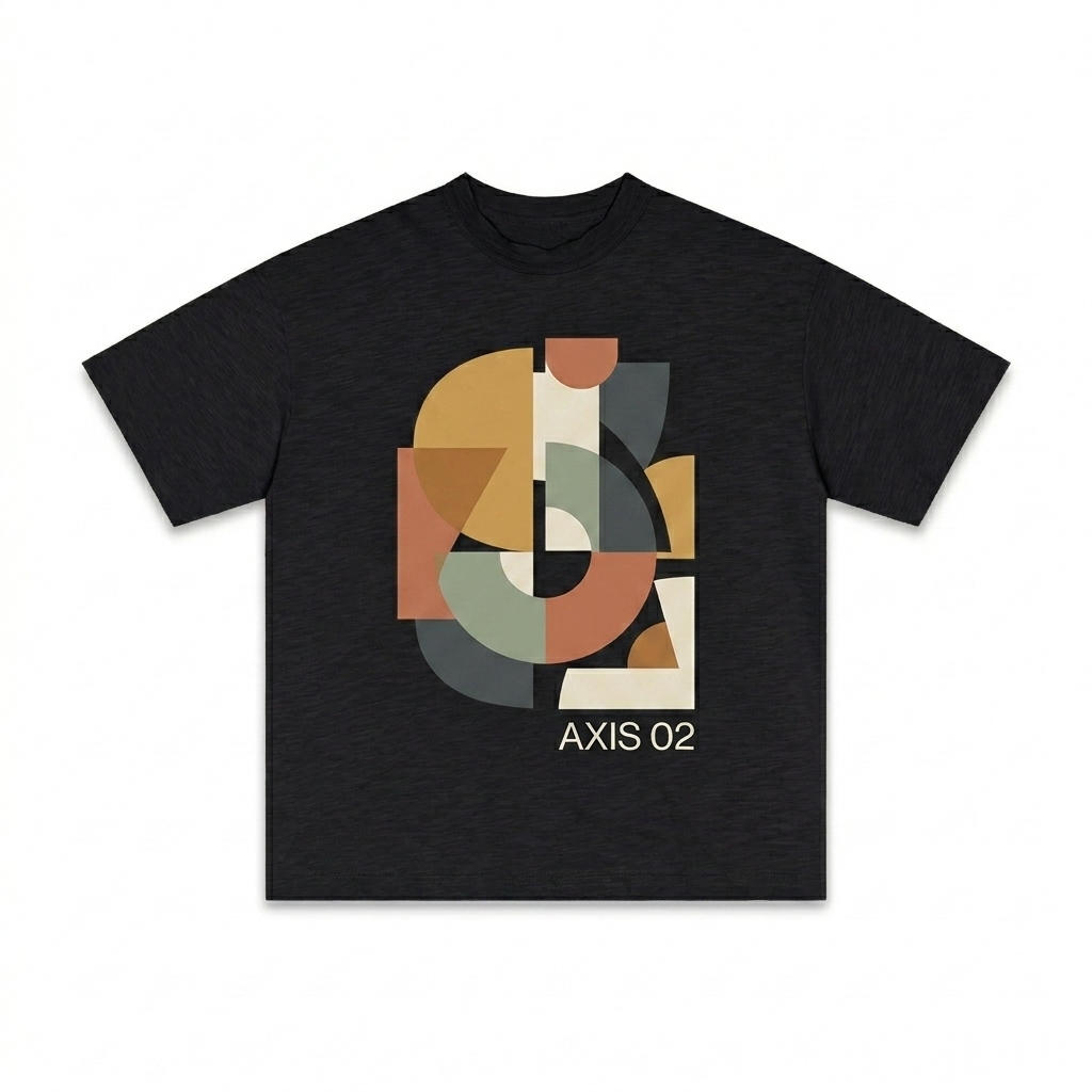 Custom Lightweight Slub Cotton T-Shirt design direction 2: Bold Graphic Illustration featuring the AXIS 02 wordmark