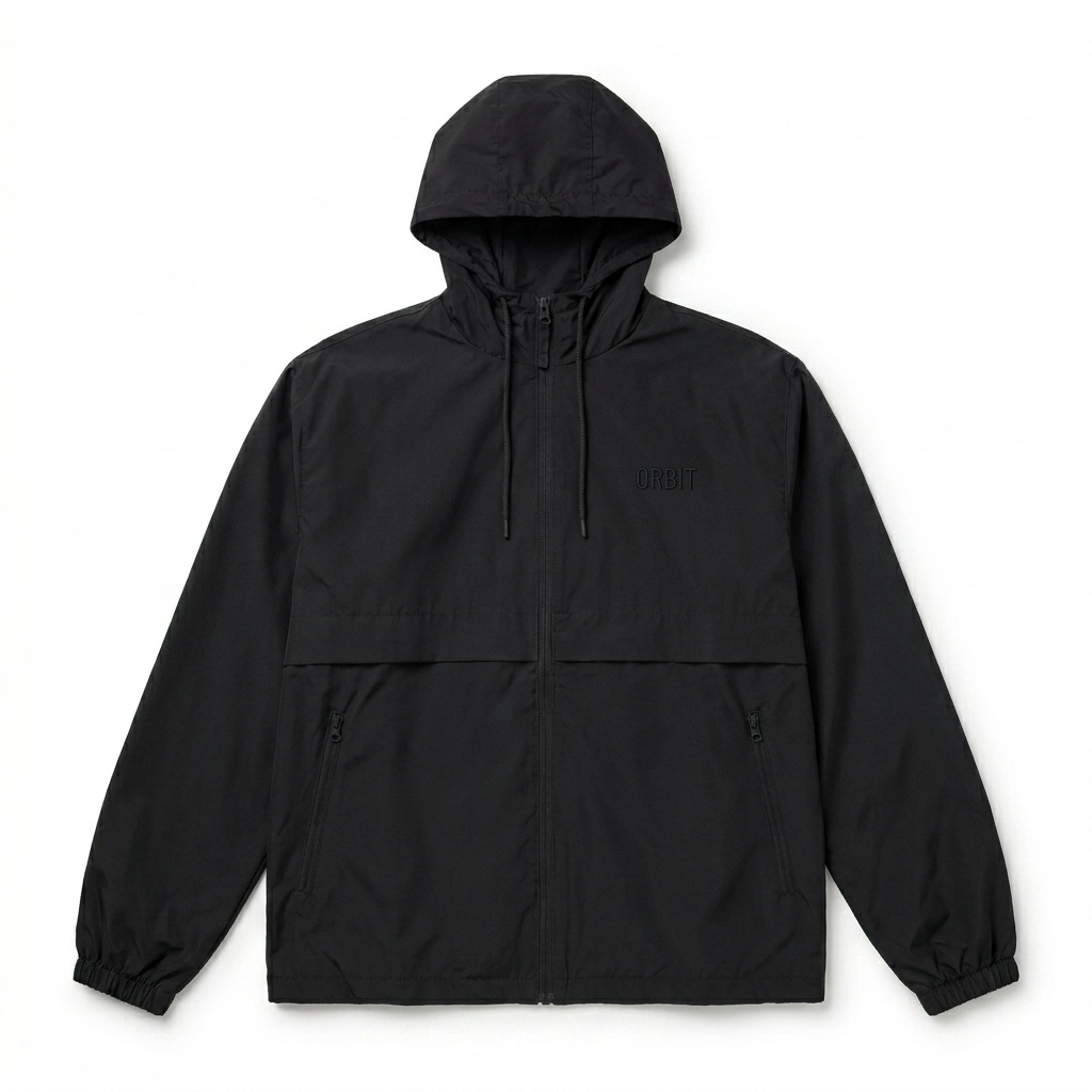 Custom Lightweight Unisex Windbreaker design direction 1: Tonal Explorer featuring the ORBIT wordmark