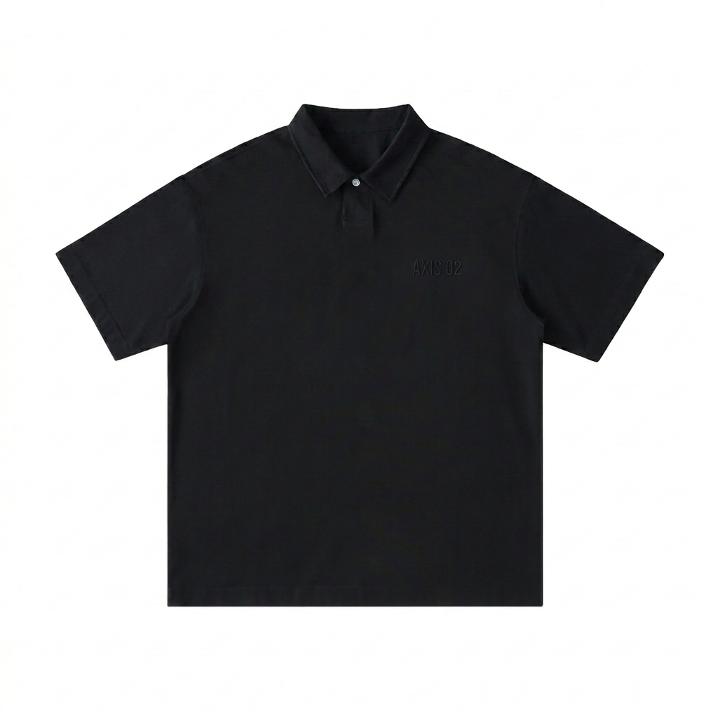 Custom Loose Cotton Polo Shirt design direction 1: Tonal Minimalist Wordmark featuring the AXIS 02 wordmark