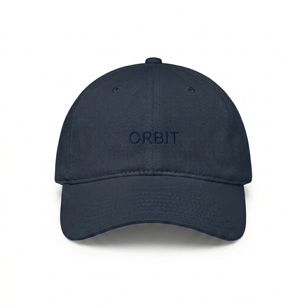 Custom Low Profile Baseball Cap design direction 1: Tonal Minimalist Wordmark featuring the ORBIT wordmark