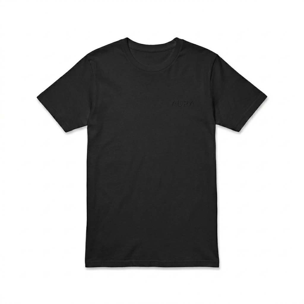 Custom Men's Fitted T-Shirt design direction 1: Tonal Minimalist Wordmark featuring the AURA wordmark