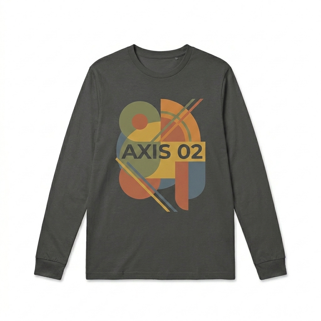 Custom Fitted Long Sleeve Shirt design direction 2: Bold Abstract Graphic featuring the AXIS 02 wordmark