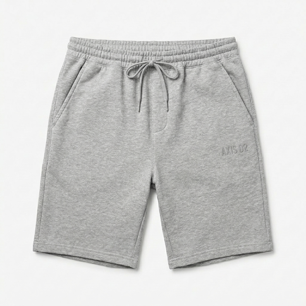 Custom Men's Fleece Shorts design direction 1: Tonal Minimalist Wordmark featuring the AXIS 02 wordmark