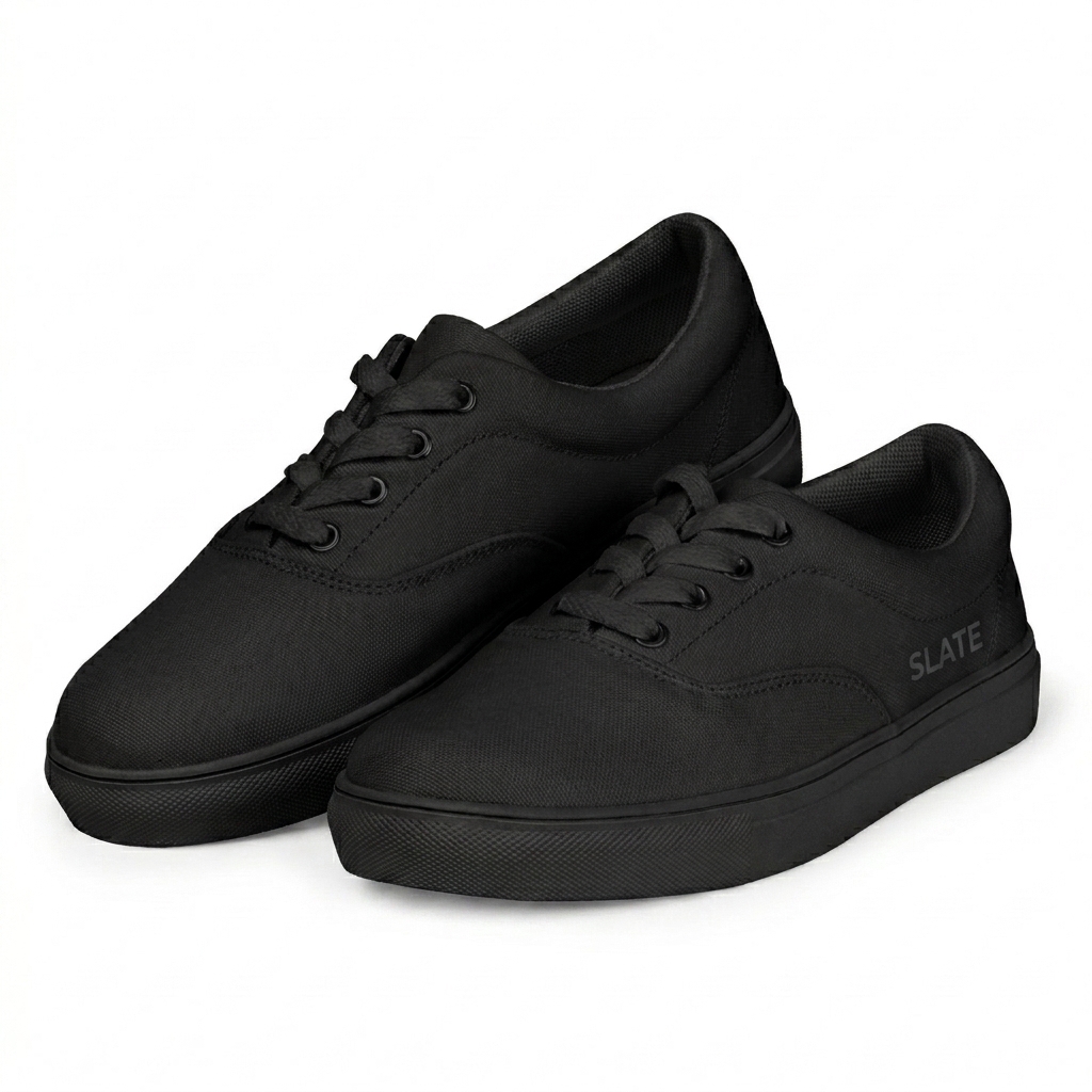 Custom Lace-Up Canvas Shoes design direction 1: Tonal Identity featuring the SLATE wordmark