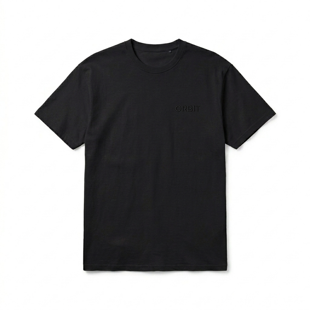 Custom Men's Premium Short Sleeve Tee design direction 1: Minimalist Tonal Wordmark featuring the ORBIT wordmark