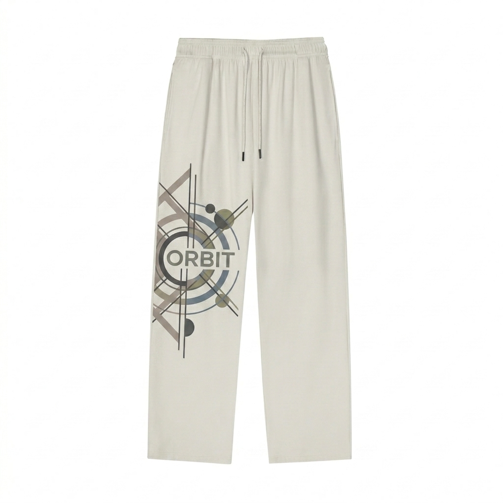 Custom Mesh-Lined Athletic Pants design direction 2: Abstract Geometric Graphic featuring the ORBIT wordmark