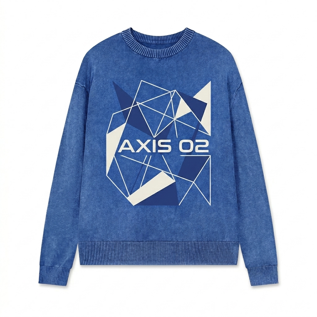 Custom Mineral Wash Oversized Crewneck design direction 2: Abstract Geometric Graphic featuring the AXIS 02 wordmark